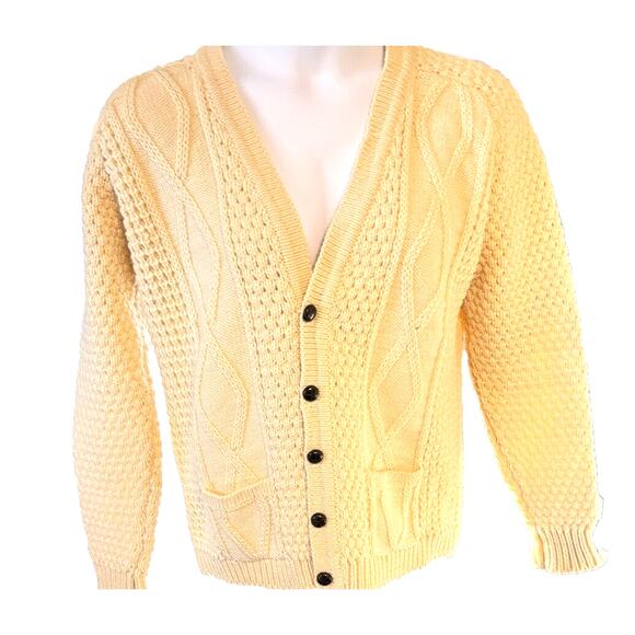 Clady Knit Hand Weaved Knit Womens Fisherman Cardigan Size L Vintage Casual - Picture 1 of 11